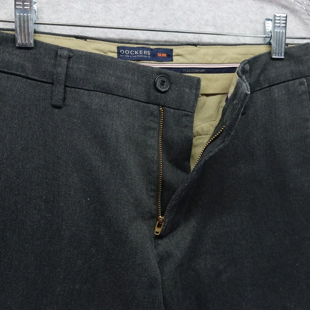 Dockers Pants Mens 30x32 Slim Fit Signature Khaki Flex‎ Comfort Flat Front Gray